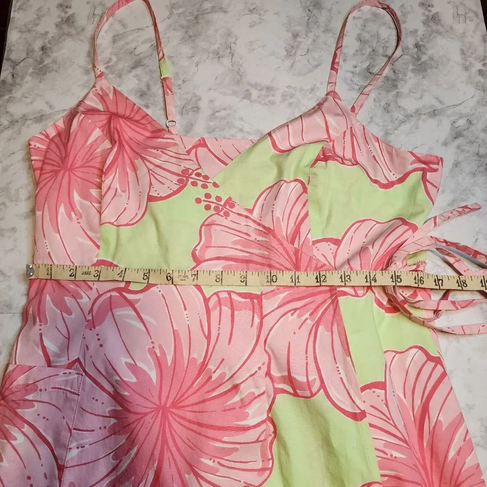 VTG Lilly Pulitzer White Label Women Sz 10 Green Pink Tropical Strappy Dress Y2K - Picture 7 of 15